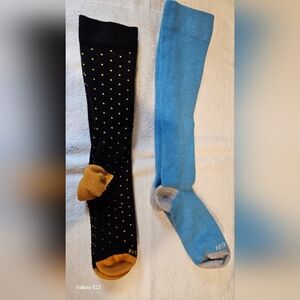Compression Socks. 2-pack.  Knee High Black and Blue Polka Dot Socks with Gray